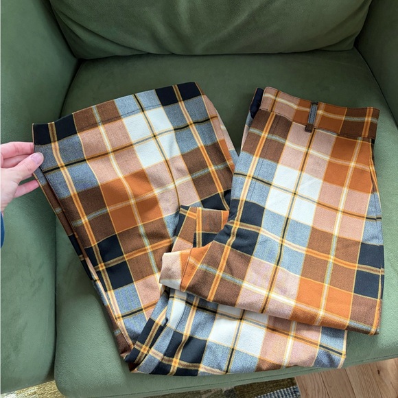 Free People Plaid Wide Leg Pants in Orange and Cream - Picture 3 of 3